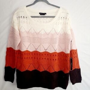 BCBGMAXAZRIA Pullover Colorblock Open Knit Oversized Sweater Small